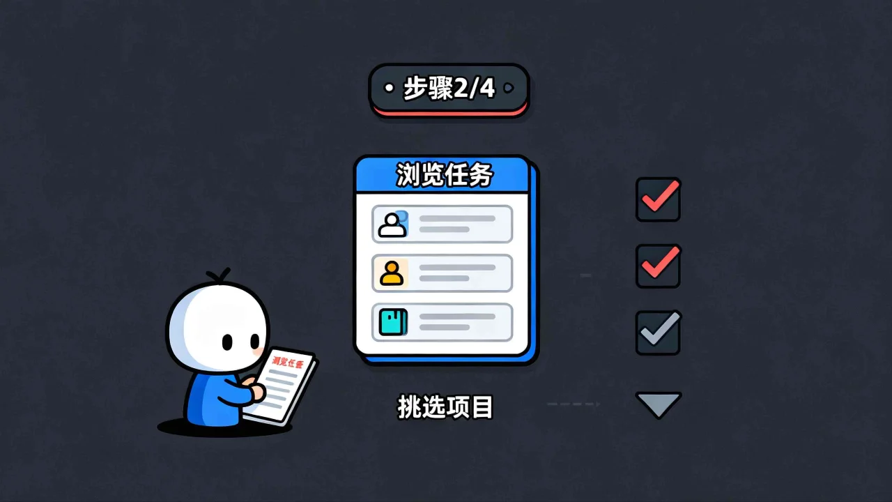 中游网浏览和选择创作任务的流程界面