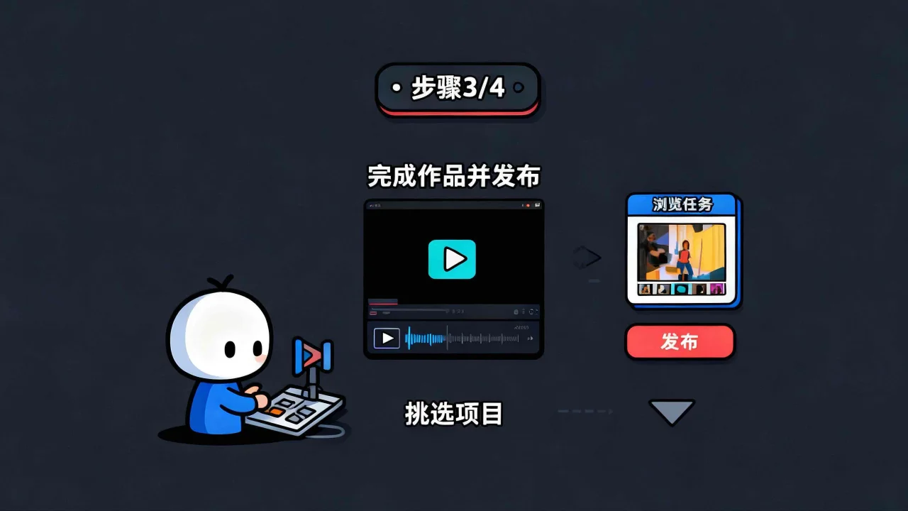 中游网完成并发布创作内容的流程界面